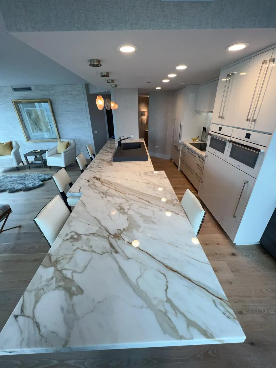 Tuff Skin on a Calacatta marble kitchen island, penthouse — Ace Glass Tinting