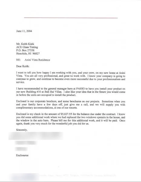 Testimonials — window film by Ace Glass Tinting