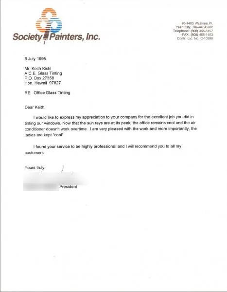 Testimonials — window film by Ace Glass Tinting