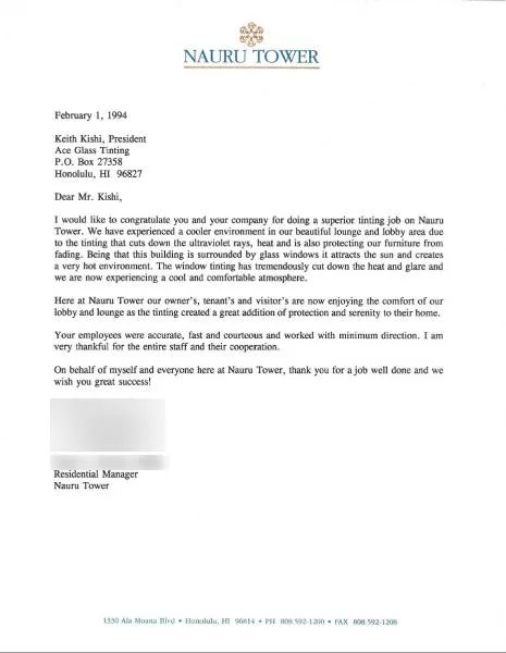 Testimonials — window film by Ace Glass Tinting