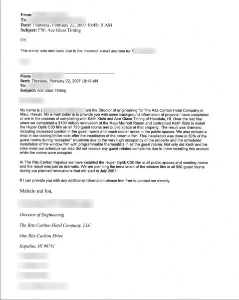 Testimonials — window film by Ace Glass Tinting