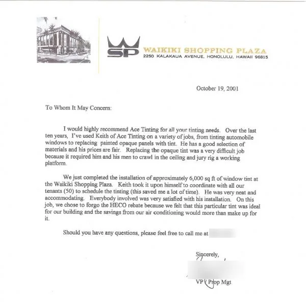 Testimonials — window film by Ace Glass Tinting